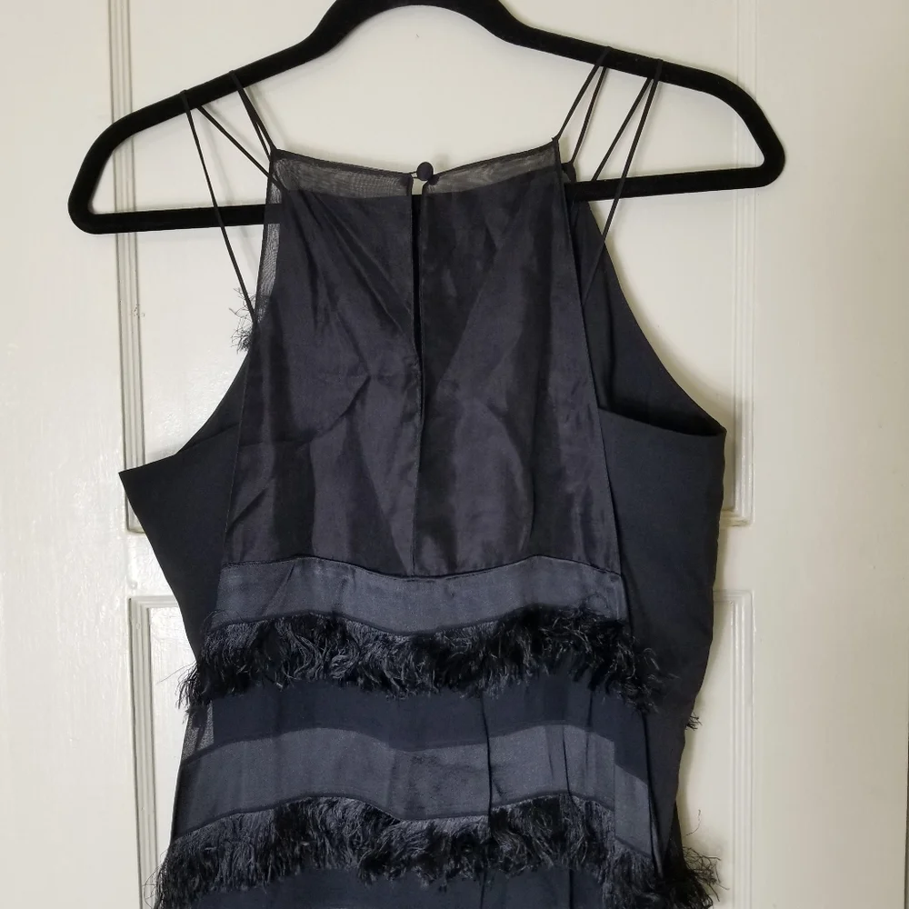 HUNTER BELL black overlay fuzzy stripe sleeveless spaghetti strap maxi dress - Picture 6 of 10